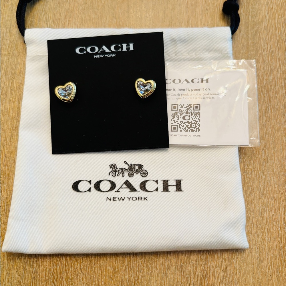 Coach Gold Heart Stone Stud Earrings